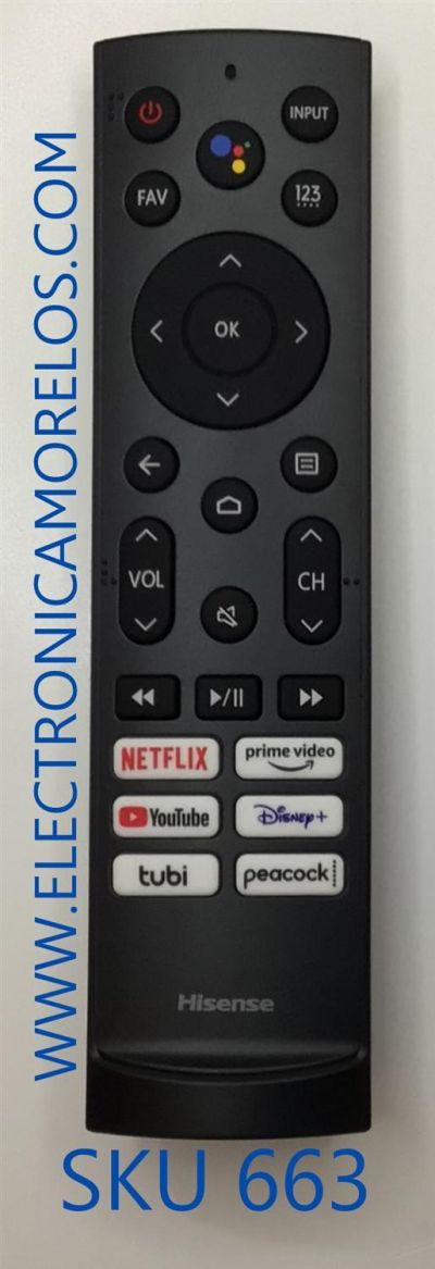 CONTROL REMOTO ORIGINAL PARA SMART TV HISENSE CON COMANDO DE VOZ / NUMERO DE PARTE ERF3A90 / 2AVIGBR0002 / FH210729000625P3 D.C. / MODELOS 43A53FU / 50A53FUA / 50A66FUA / 55A53FUA / 65A53FUA / 65A66FUA / 75A66FUA / 75A53FUA / 55A66FUA